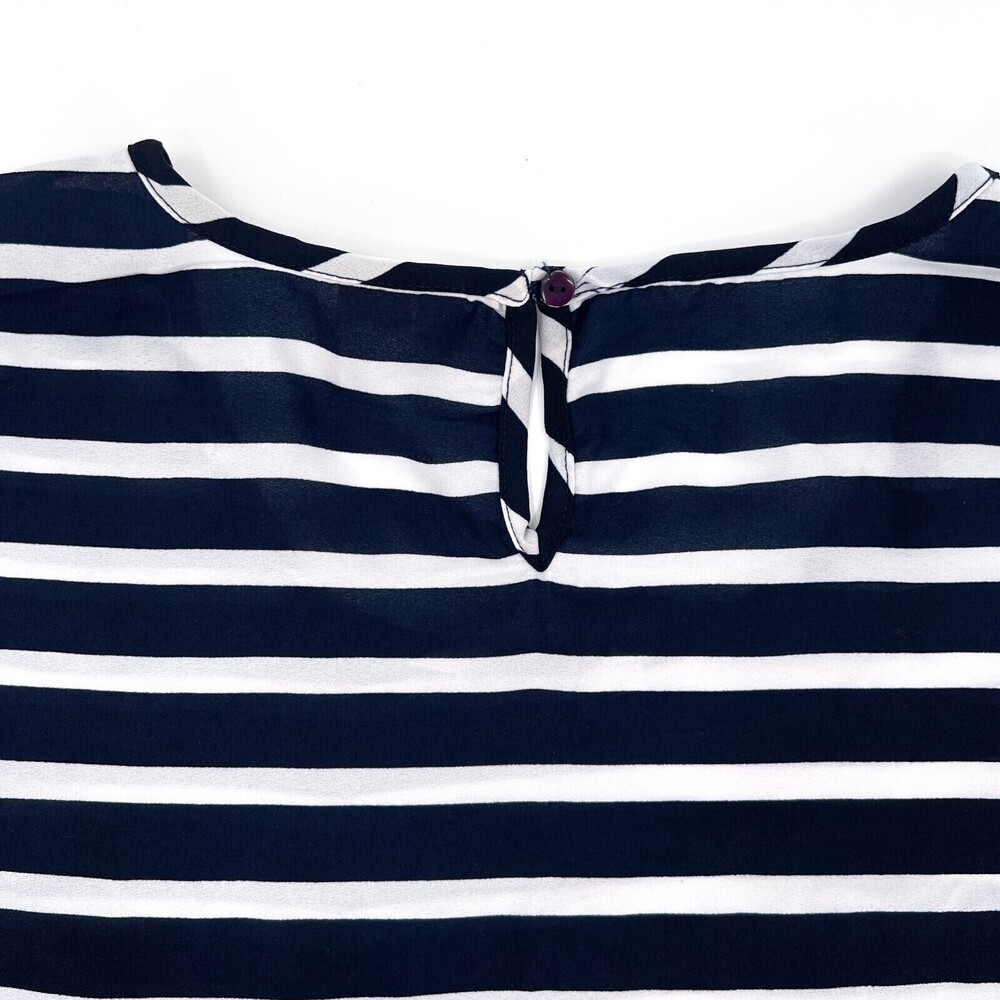 Japna Shirt Womens Large Navy White Striped Blouse Short Sleeve Pocket - Picture 4 of 8